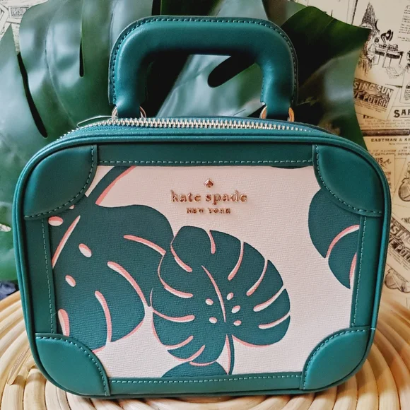 🆕 Monstera trunk crossbody leaves plant green white kate spade handbag - Picture 1 of 6